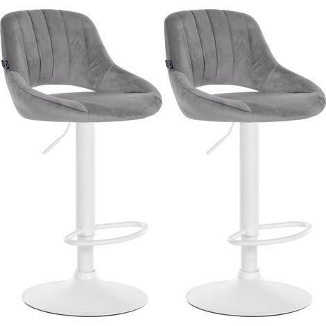 Set di 2 sgabelli da bar regolabili in velluto grigio scuro con schienale traforato e base in metallo bianco 100006264