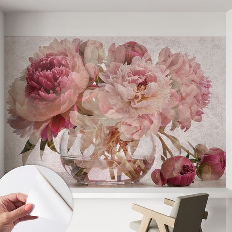 Papier peint autocollant décoratif à motifs pour salon chambre et bureau Tapete adhésif pour décoration Le charme des pivoines 152x104 cm (1/5)