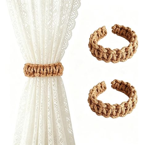 Embrasse pour Rideaux, Lot de 2 Crochets de Rideaux de Decoration Boheme, Embrasses de Rideaux Tressées Articles de Maison élégants et Compacts pour Maison Chambre à Coucher (1/5)