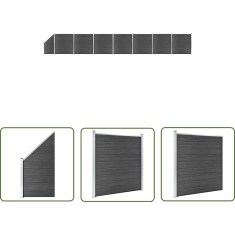 The Living Store Ensemble de panneau de clôture WPC 1311x(105-186) cm Noir - Clôture Jardin - Clôture Résidentielle - Clôture Composite - Clôture WPC - Barrière Jardin (1/5)