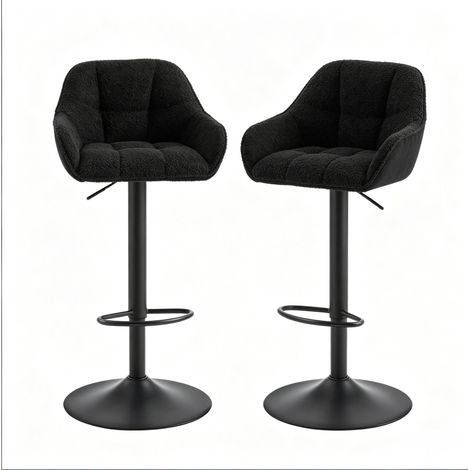 Set de 2 taburetes de bar negros regulables y giratorios de tela y metal MODENUIT (1/5)