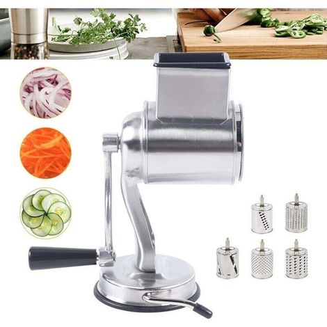 Râpe à Tambour Manuelle, Trancheuse à Légumes En Acier Inoxydable Trancheuse à Légumes Râpe Rotative Moulin à Fromage Avec 5 Lames De Tambour Pour Fromage Légumes Noix (1/4)