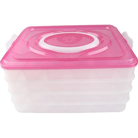 Boîte À Raviolis Portable 4 Niveaux En Plastique Pour Réfrigérateur Et Micro-ondes Rouge (1/5)