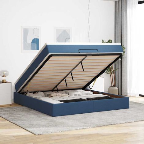Estructura de cama otomana con colchón tela azul 180x200cm