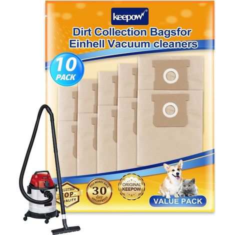 Lot de 10 sacs pour aspirateur 12L - Convient pour Einhell TC-VC 1815 1812S 1812/1S, TE-VC 18/10, BT-VC 1250S, INOX 1250S, sacs pour aspirateur humide et sec pour aspirateur Einhell, sac à (1/5)