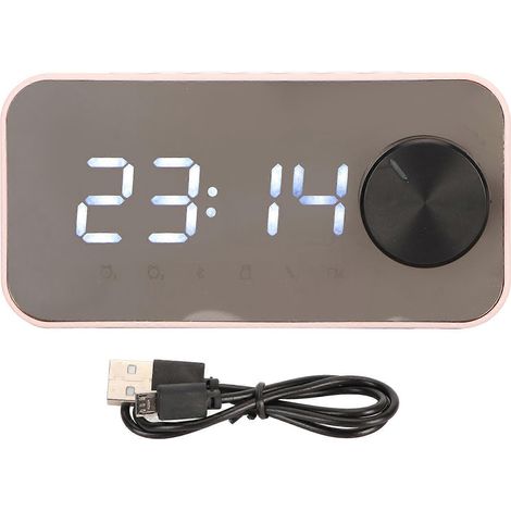 Enceinte Bluetooth sans fil, réduction de bruit multifonctionnelle, affichage de la température, diffusion vocale, radio FM, réveil miroir, rose. (1/5)