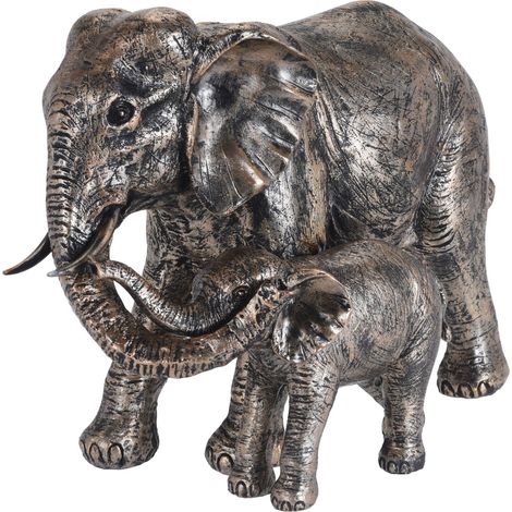 Statua decorativa coppia di elefanti in resina per arredo soggiorno h 24 cm (1/2)
