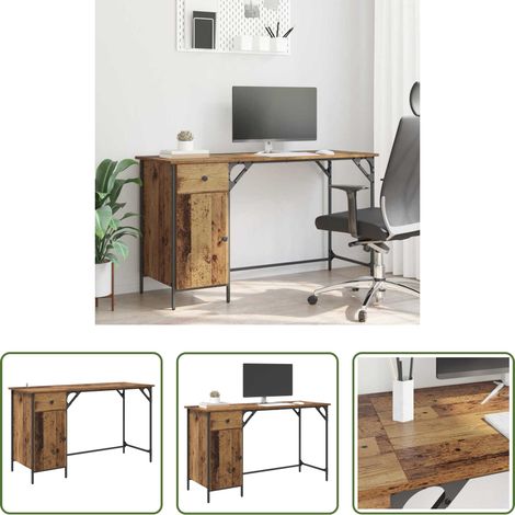 Bureau en bois ancien -  Bureau d'ordinateur avec tiroir Bois Ancien 131 x 48 x 75 cm (1/5)