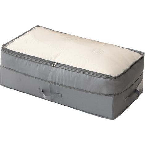 Sac de rangement sous lit anti-poussière, pliable, grande capacité, avec couvercle transparent pour draps et couettes, gris L