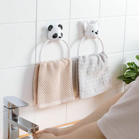 Lot de 2pcs Porte-Serviettes Adhésifs en plastique Crochets Muraux mignons en forme de chien et panda sans Perçage pour cuisine et Salle de Bain (1/5)