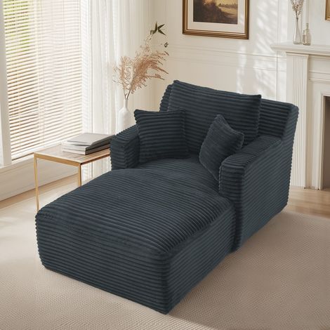 Tumbona de relajación moderna - 100 x 166 x 82 cm - Sillón de salón de terciopelo acanalado de diseño, sin montar - Gris oscuro (1/5)