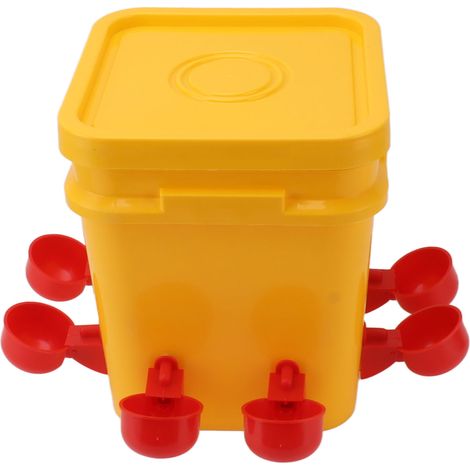 Abreuvoir automatique pour poulets avec réservoir portatif de 12 L, équipement d'abreuvement pour volailles (seau pour oies et canards), bol rouge pour oiseaux et vis noires. (1/5)