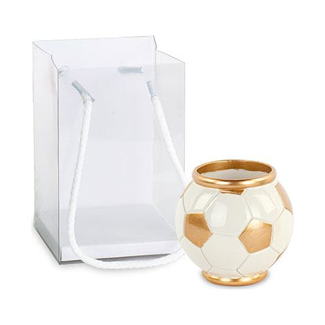 Cupido&Co. Cachepot Pallone da Calcio Bianco e Oro con Shopper – Bomboniera in Ceramica D 8 x H 8,5 cm (1/2)