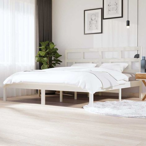 Estructura de cama madera maciza de pino blanco 200x200 cm (1/5)