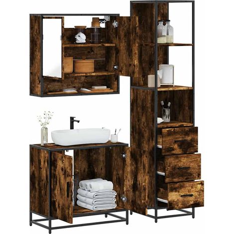 Set de muebles baño 3 pzas madera contrachapada roble ahumado