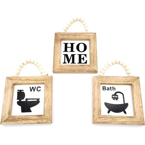 Panneau En Bois - 12 x 1,5 cm - Décoration Murale Pour Salle De Bain Et Toilettes - Lot De 3 (1/5)