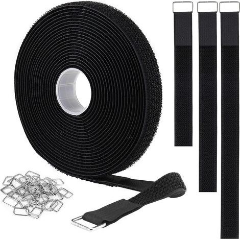 5m Attache Cable Sangles Auto-agrippantes avec 25 Boucles en Métal, Reglable Scratch Serre-câbles électriques, Collier de Serrage Réutilisable en Nylon, 2cm de Large, Noir (1/5)