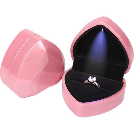 Écrin en forme de cœur avec lumière LED, coffret à bijoux de rangement pour bagues, cadeau d’anniversaire lumineux.