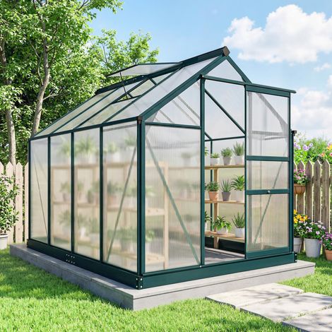 Serre de Jardin en Polycarbonate Anti-UV, Tunnel avec Fenêtre et Porte Coulissante, 190x252x201cm, Abri pour Plantes (1/5)