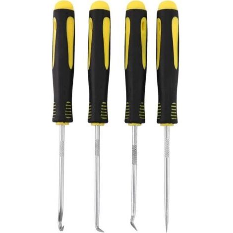 4 pièces grattoir crochet outil ensemble huile joint extracteur caoutchouc joint torique crochet joint joint tournevis main outil de retrait outils noir et jaune (1/4)