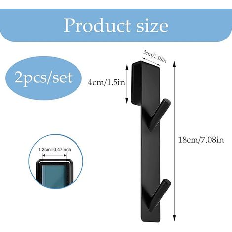 Crochet Douche Sans Perçage 17.8cm Mousse 6-12 mm Verre Cabine Noir (1/4)