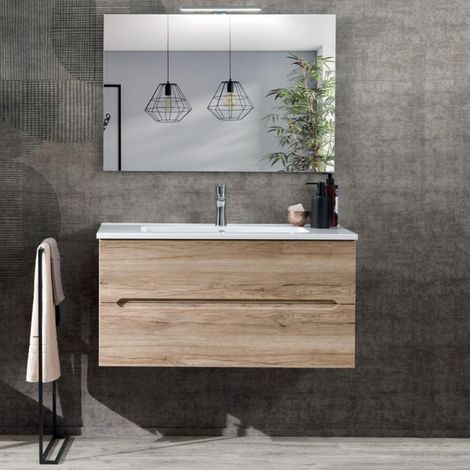 Mobile bagno sospeso 120 cm in Nobilitato con due cassetti ARCO Rovere Nodi (1/5)