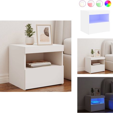 Table de chevet avec lumières LED blanc 50x40x45 cm - Table De Chevet - Table Nuit - Lampe Led - Éclairage Led - Mobilier Chambre (1/5)