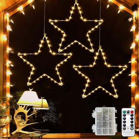 Weihnachtssternlichter, [3er-Set]Weihnachtslichterkette mit Sternen, batteriebetrieben, warmweiß, für Fenster, Balkon und Garten, ideal für Partys. (1/5)