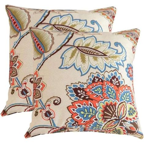 Fundas de almohada decorativas de 40x40cm, 2 unidades, estampado floral, color caqui.