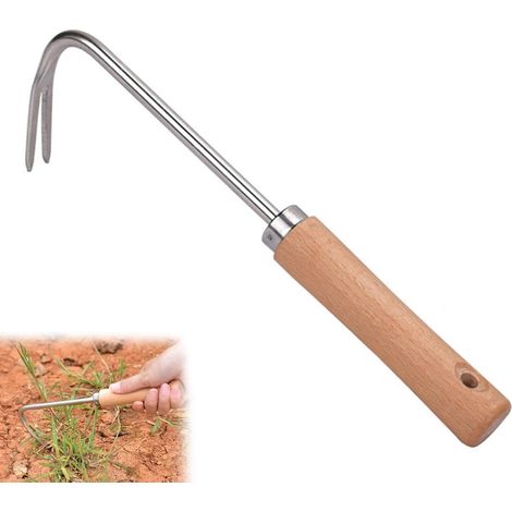 1 - Désherbeur Manuel - Acier Inoxydable - Crochet en V et Manche en Bois pour Jardins Pelouses et Fissures Naturel 90cm (1/5)