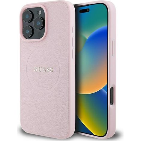 Funda rígida Guess GUHMP15XPGHSMMP para iPhone 15 Pro Max de 6,7 pulgadas, color rosa/rosa, con anillo texturizado y MagSafe. (1/5)