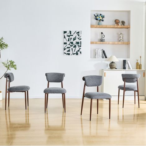 Silla de comedor de lino gris, acolchada, respaldo curvo, sin reposabrazos,48×58.5×83cm (1/5)