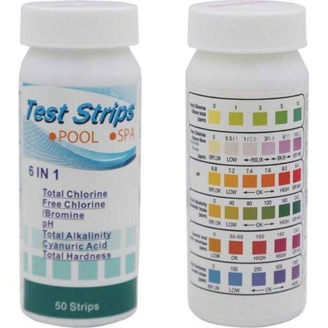 Bandelettes De Test Eau Piscine 6 En 1 - Chlore pH Alcalinite Durete Acidite Brome Acide Cya - Lot De 50 (1/4)