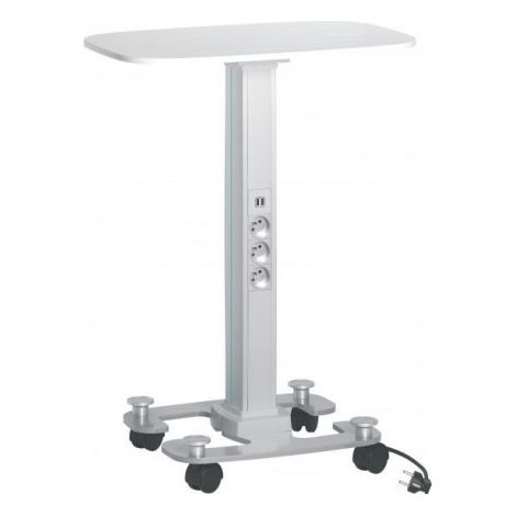 Colonnette roulante H 0.75m alu équipée 7 prises 2P+T et 1 prise double USB avec liseré LED bleu tertiaire Logix PLANET 32317 (1/2)