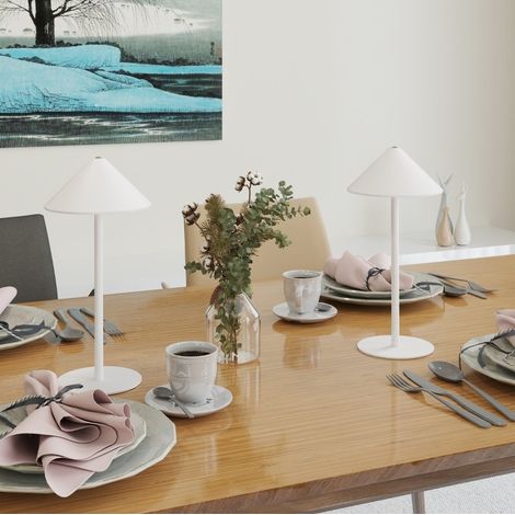 Lampada da tavolo ricaricabile USB A+C, 3 colori luce, touch, metallo bianco, set 2 HAVRYA (1/5)