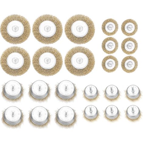 Ensemble d'outils de roue de forage, tasse de brosse métallique et brosses plates, 24 pièces (1/5)