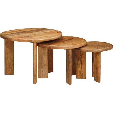 Mesas de Café Nido 3 pcs Marrón Madera de mango maciza vidaXL