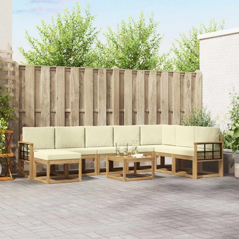 vidaXL Outdoor-Sofagarnitur 9 Stk. Weiß und Creme (1/5)