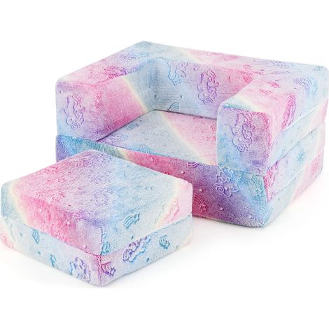 Sofá infantil modular 71 x 53 x 34,5 cm 5 en 1 ligero y seguro ambiente acogedor en franela unicornio arcoíris 200011023
