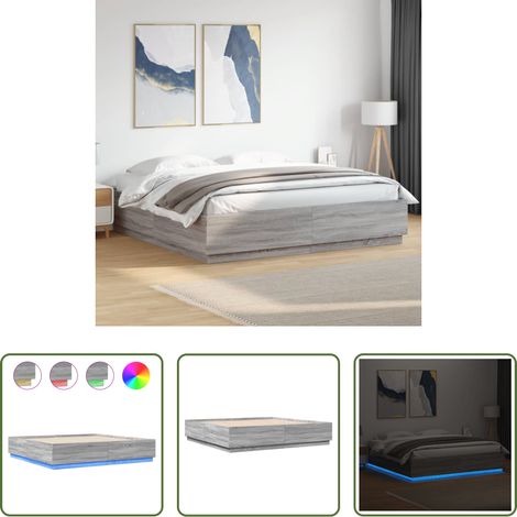 LED-Leuchten - Bettgestell mit LED Grau Sonoma 200x200 cm Holzwerkstoff (1/5)