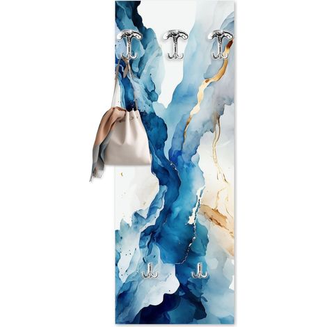 Lupia - Appendiabiti da Parete moderno con pannello in legno Stampato, GOLDEN BLUE 46x125 cm, Design Astratto, 5 Ganci Robusti in metallo, Stampa HD, ingresso soggiorno camera da letto