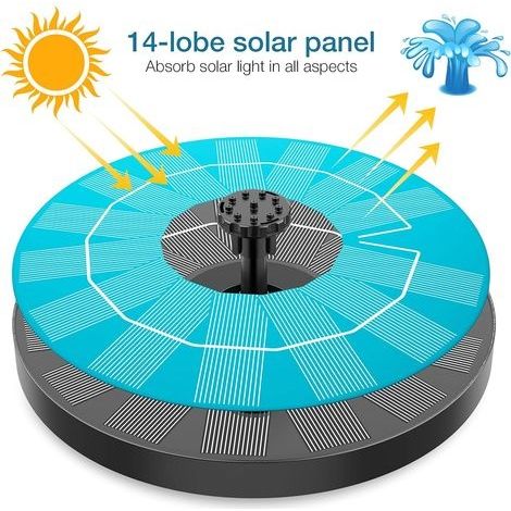 Schwimmender Solar-Gartenbrunnen (3,5 W) mit Solar-Teichpumpe und 6 Düsen für Vogeltränken, Aquarien und Gartenbrunnen (1/4)