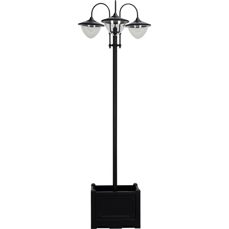 Outsunny Solar-Gartenlaterne aus Metall, autarke Gartenleuchte mit Dämmerungssensor, 189 cm, IP44 wasserdicht, Blumentopfhalter für Terrasse und Garten, Schwarz