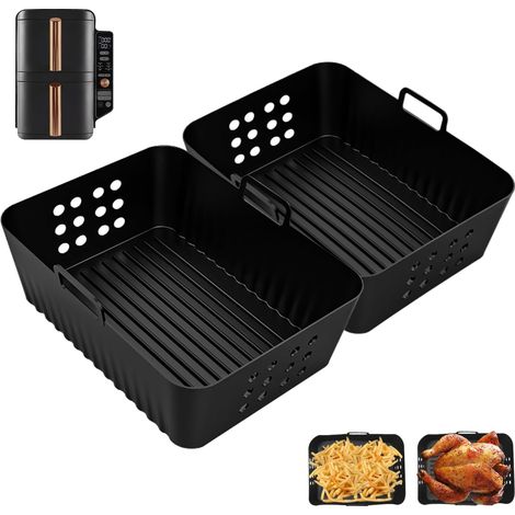 Molde de silicona de 2 piezas para freidora de aire Ninja Foodi Dual Zone AF400EU de 9,5 L, accesorios para freidora de aire Ninja Double Stack XL SL400EU, perfecto como bandeja para freidora de aire (1/5)