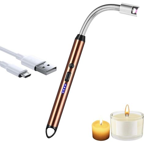 Allume Bougie Electrique, USB Rechargeable Briquet Électrique Arc, Briquet Électrique avec 360 Diplôme Neck pour Barbecue,Cuisine,Cuisinière et Camping en Excursions (Or Rose) (1/5)