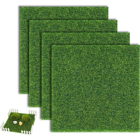 Herbe de Mousse Miniature,4 PCS Tapis Gazon Synthétique Extérieur 15x15cm Rouleau Herbe Synthétique Extérieur Faux Gazon Réaliste en Rouleau pour Miniature Jardin Micro Paysages DIY (1/5)