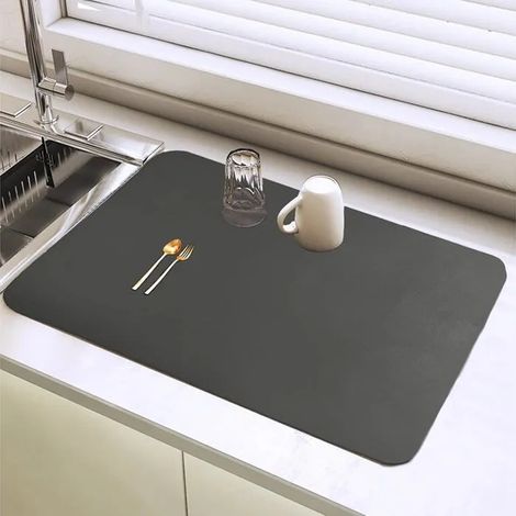 Tapis absorbant vaisselle 30x50cm, super absorbant, pliable, séchage rapide pour comptoir cuisine, bar, mach - Gris Foncé 50 × 30 cm (1/5)