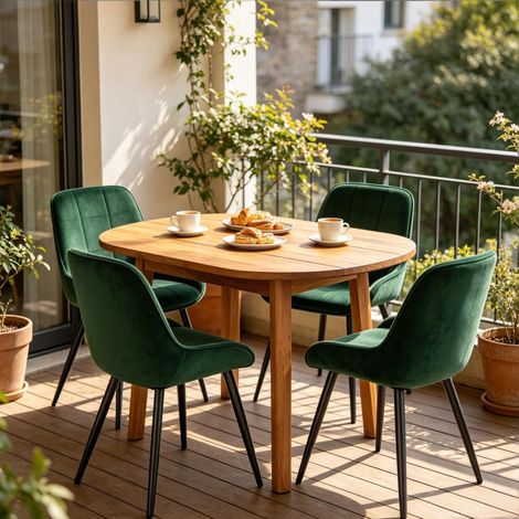 Set di 4 sedie da pranzo, schienale ergonomico, seduta imbottita, velluto, verde scuro (1/5)