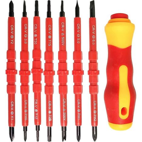 Ensemble de tournevis électrique isolé 7pcs multifonctionnel 14 en 1 kit d'outils de réparation d'électricien en alliage interchangeable (1/4)