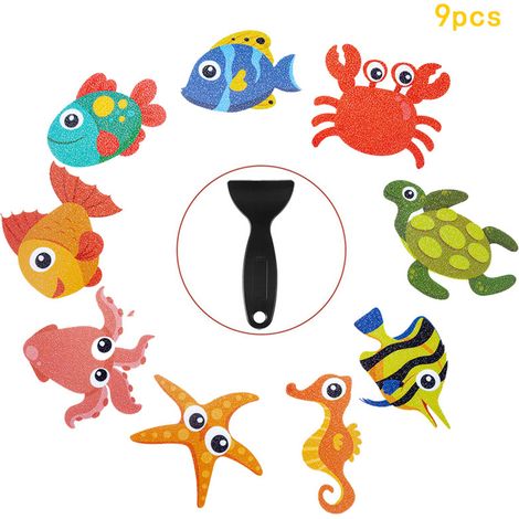 Lot de 9 autocollants antidérapants pour baignoire, motif océan, pour enfants et bébés. (1/5)